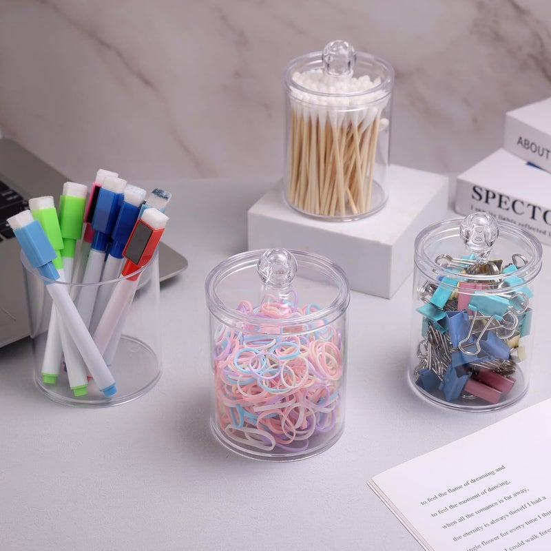 WeiShi 6 Pack Qtip Holder Dispenser -Cotton Ball, Swab, Round Pads, Floss , Small Clear Plastic Apothecary Jar Containers with Lids for Bathroom Storage and Organization, Vanity Organizer - Image 4